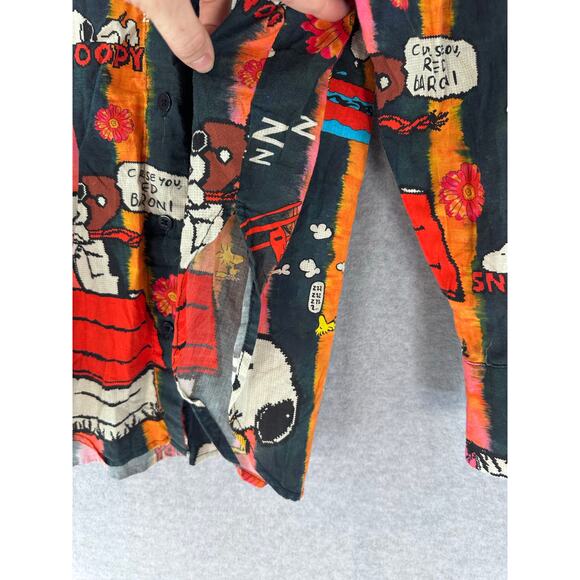 Ethnic Women's sz L SNOOPY Button Down Oversized Shirt Colorful Peanuts Cotton - Picture 9 of 13